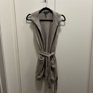 Lauren Ralph Lauren Women’s Small Petite Wool Cashmere Sleeveless Tie Cardigan